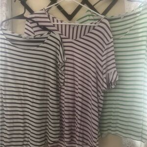 Green Envelope Striped Short Sleeve Tops - Black, Purple, Green